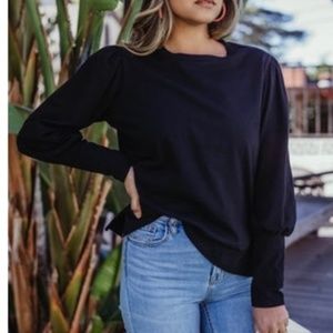 NWT VERONICA M PUFF SLEEVE COTTON SWEATSHIRT IN BLACK